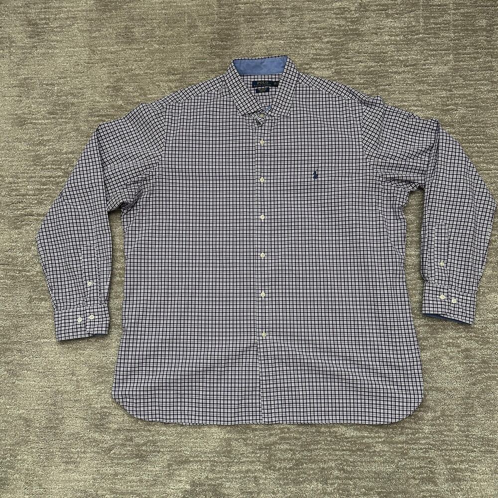 Polo Ralph Lauren Shirt Mens 2XL Purple Blue Check Plaid Button Down Long Sleeve